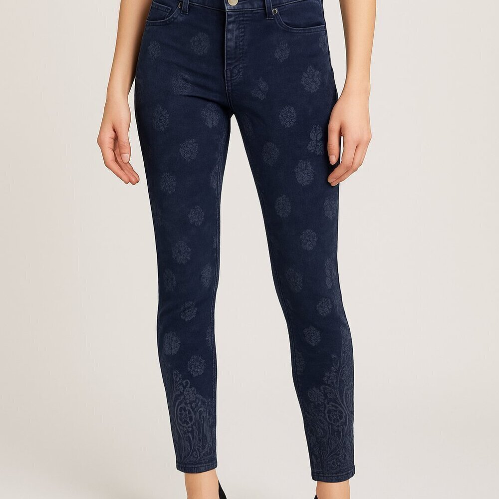 Free People Blue Corduroy Skinny Pants Size 29 Floral Acid Wash